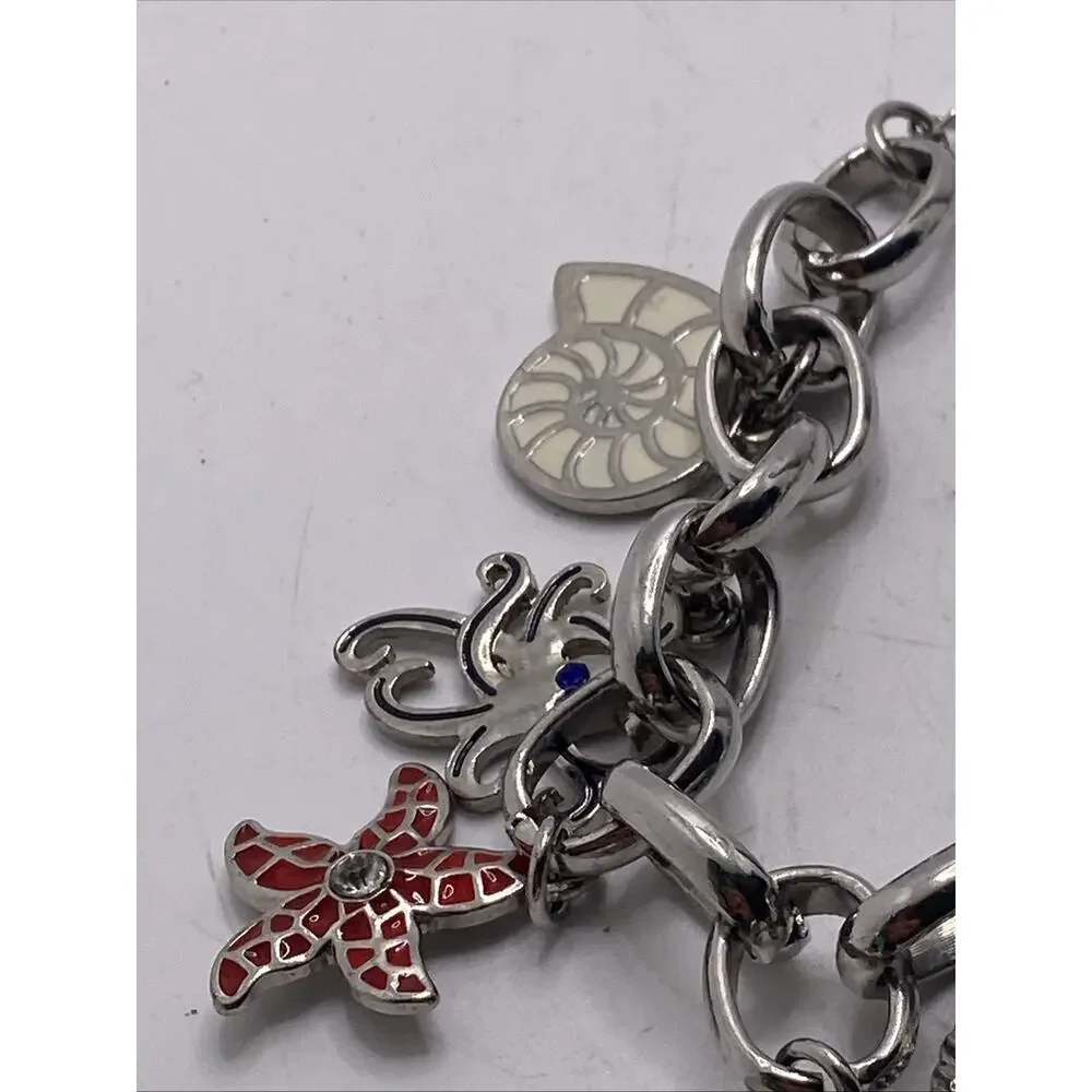 Vintage Womens Ocean Theme Charm Bracelet Watch Works New Battery